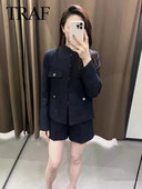 TRAF Blazer decupat texturat cu guler de toamnă pentru damă