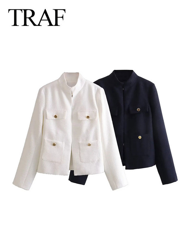 TRAF Blazer decupat texturat cu guler de toamnă pentru damă