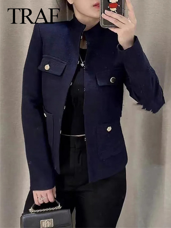 TRAF Blazer decupat texturat cu guler de toamnă pentru damă