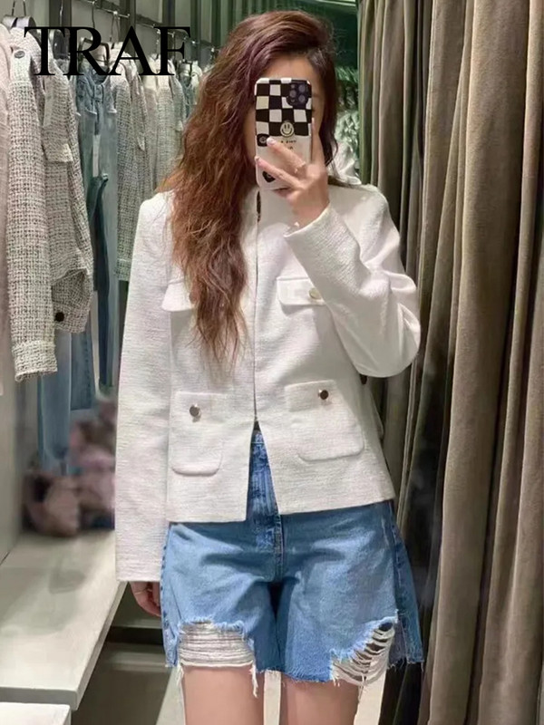 TRAF Blazer decupat texturat cu guler de toamnă pentru damă