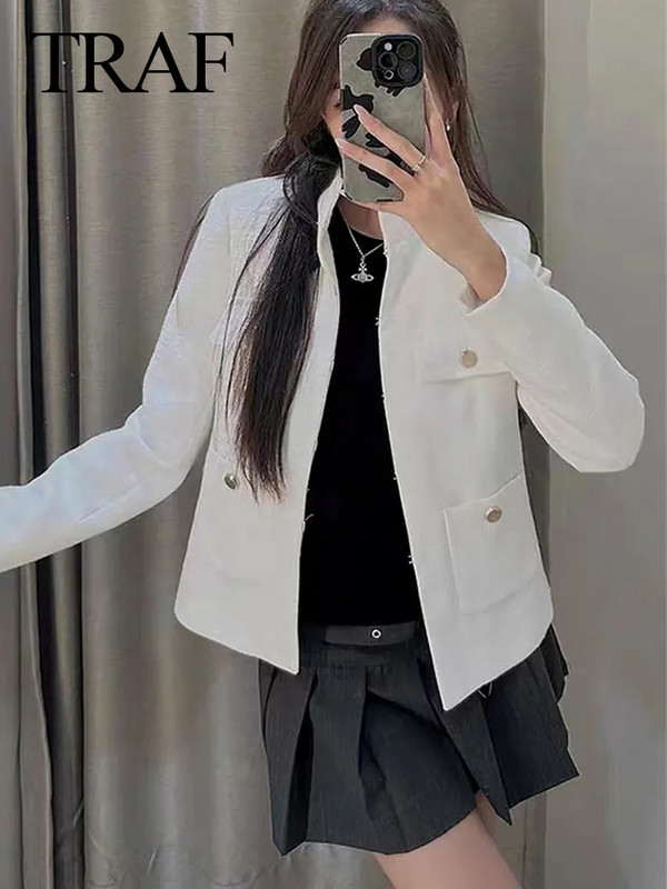 TRAF Blazer decupat texturat cu guler de toamnă pentru damă