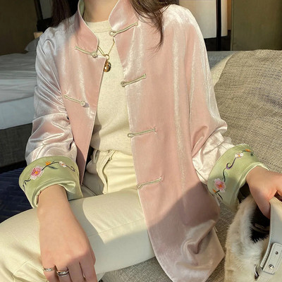 WTEMPO Broderie M-4XL Jachete Femei Stil Chinez Elegant Jachetă Doamnă Personal Bland Tradițional Chic Dial Cataramă Paltoane