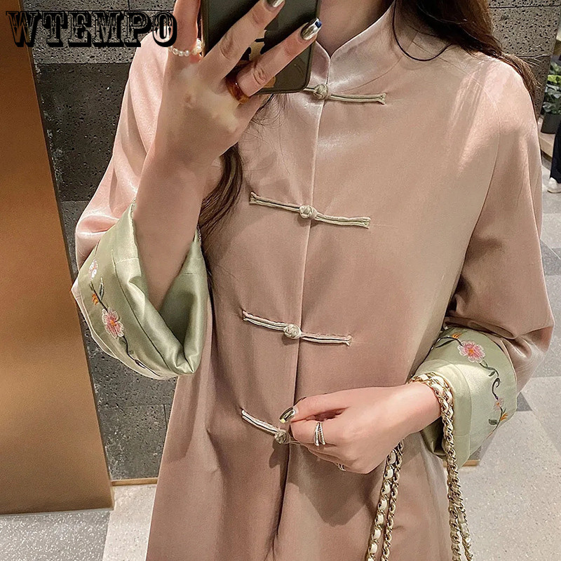 WTEMPO Broderie M-4XL Jachete Femei Stil Chinez Elegant Jachetă Doamnă Personal Bland Tradițional Chic Dial Cataramă Paltoane