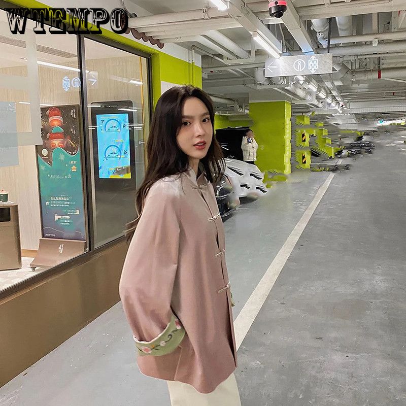 WTEMPO Broderie M-4XL Jachete Femei Stil Chinez Elegant Jachetă Doamnă Personal Bland Tradițional Chic Dial Cataramă Paltoane