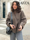 TRAFZA 2023 rudens senoviniai moteriški vilnoniai paltai Moteriški viršutiniai drabužiai Prašmatnūs viršutiniai moteriški rudi laisvi ilgomis rankovėmis žieminės striukės