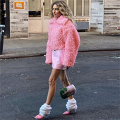 Palton pentru femei Sherpas Fuzzy Fleece, cu rever, cu fermoar, față deschis, îmbrăcăminte caldă de iarnă, Cadouri 066C