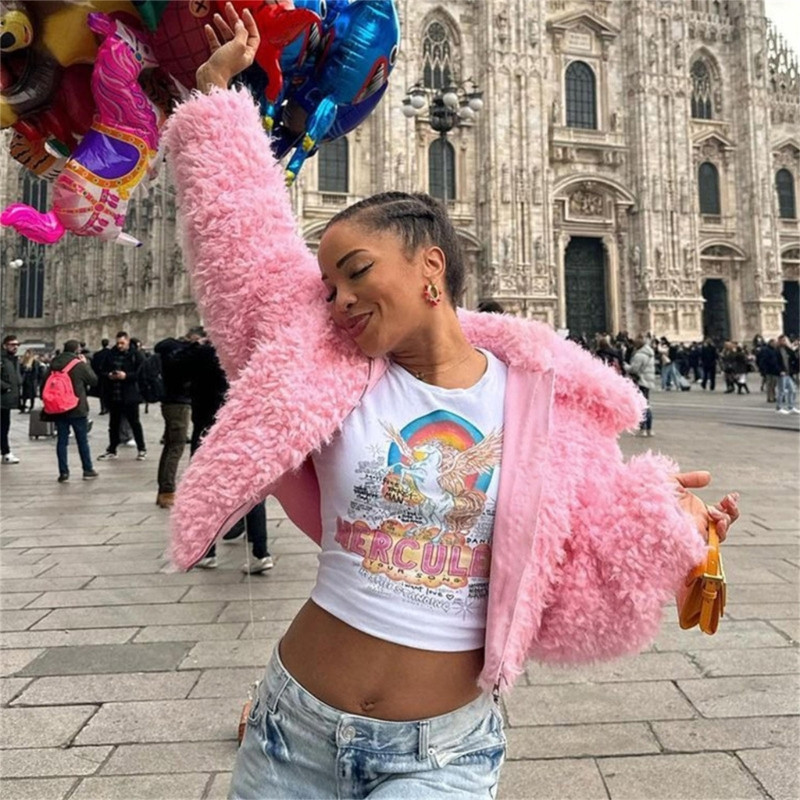 Palton pentru femei Sherpas Fuzzy Fleece, cu rever, cu fermoar, față deschis, îmbrăcăminte caldă de iarnă, Cadouri 066C