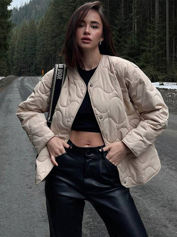 Jachetă de buzunar scurtă, solidă, guler rotund, din bumbac, ocazional, temperament larg, jachetă caldă de iarnă 2022