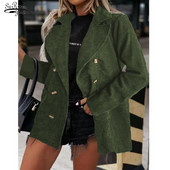 Guler răsturnat Îmbrăcăminte lungă pentru femei Topuri ocazionale Toamnă Nou Frumos Solid velur cu mânecă lungă Jachetă vintage femei 17959