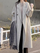 Palton de lână de toamnă pentru femei, ocazional, cu mânecă lungă, cu rever, haină lungă pentru femei, modă coreeană, largi, îmbrăcăminte exterioară călduroasă.