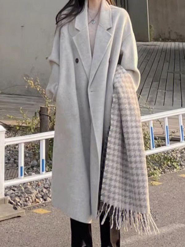 Palton de lână de toamnă pentru femei, ocazional, cu mânecă lungă, cu rever, haină lungă pentru femei, modă coreeană, largi, îmbrăcăminte exterioară călduroasă.