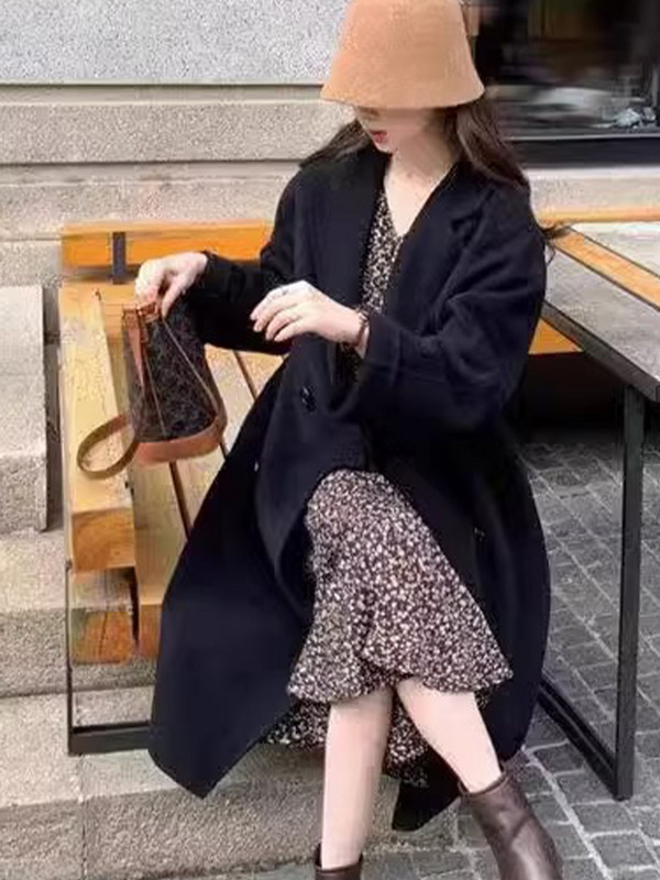 Palton de lână de toamnă pentru femei, ocazional, cu mânecă lungă, cu rever, haină lungă pentru femei, modă coreeană, largi, îmbrăcăminte exterioară călduroasă.