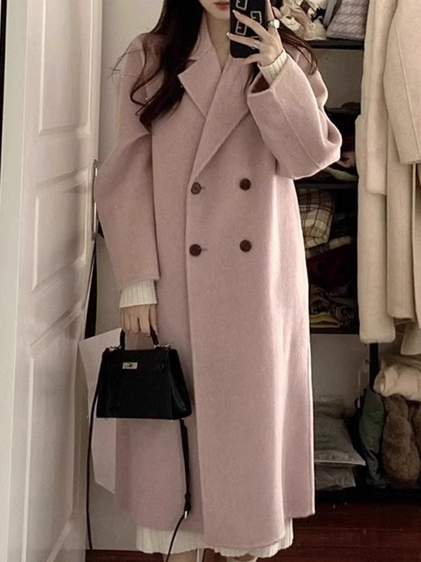 Palton de lână de toamnă pentru femei, ocazional, cu mânecă lungă, cu rever, haină lungă pentru femei, modă coreeană, largi, îmbrăcăminte exterioară călduroasă.