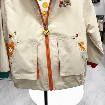 Детски пролетни и есенни нови дрехи за момчета Сладко анимационно мече Триизмерна джобна стойка Яка Цветно палто с дълъг ръкав