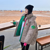 Jachetă de iarnă în carouri pentru femei Parka căptușită din bumbac gros, la modă, cu glugă, supradimensionată, cu spălare liberă Parka, jachete puf pentru femei