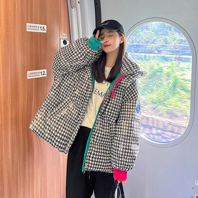 Jachetă de iarnă în carouri pentru femei Parka căptușită din bumbac gros, la modă, cu glugă, supradimensionată, cu spălare liberă Parka, jachete puf pentru femei