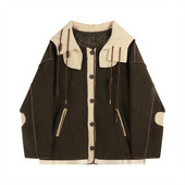 Prošivene jakne retro kontrastne boje Ženska odjeća Jesen Zima Kaputi Jagnjeće plišane jakne s kapuljačom jp435