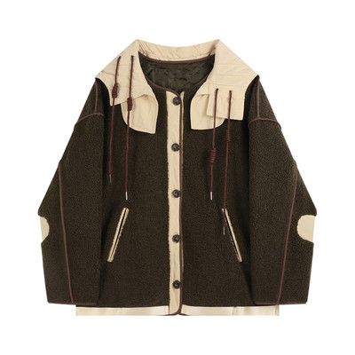 Prošivene jakne retro kontrastne boje Ženska odjeća Jesen Zima Kaputi Jagnjeće plišane jakne s kapuljačom jp435