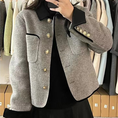 Toamnă/Iarnă 2023, stil nou, cu parfum mic, haină din lână dublu față, lână solidă, cu un singur piept, versatilă, casual Top