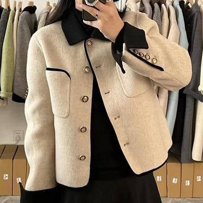 Toamnă/Iarnă 2023, stil nou, cu parfum mic, haină din lână dublu față, lână solidă, cu un singur piept, versatilă, casual Top