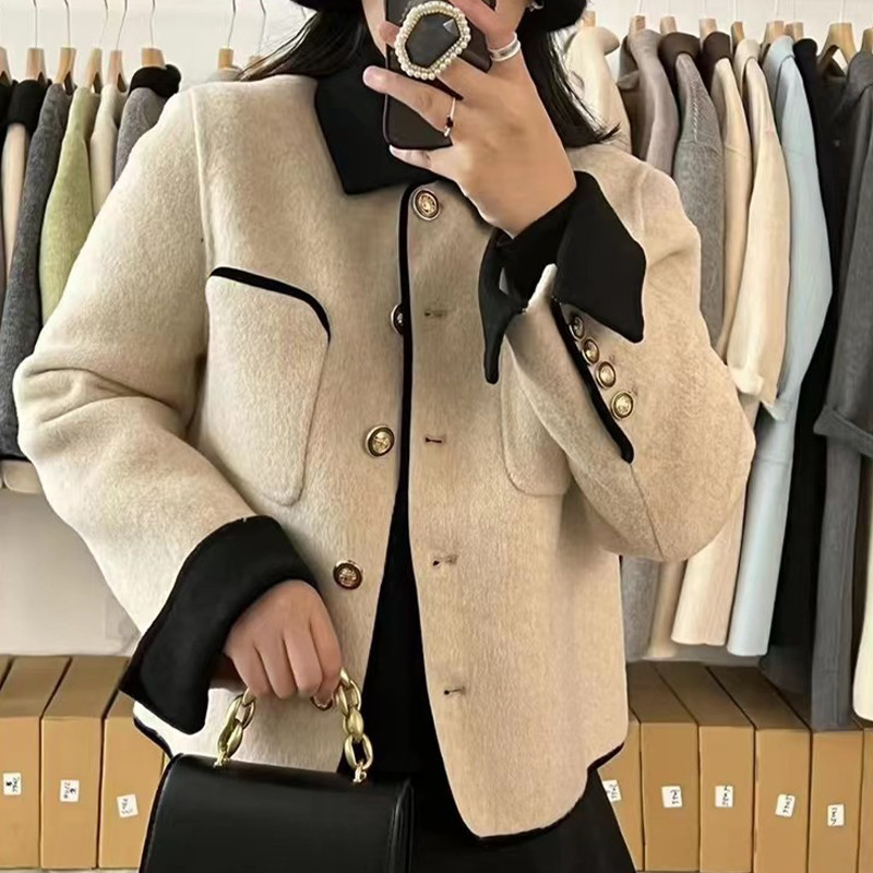Toamnă/Iarnă 2023, stil nou, cu parfum mic, haină din lână dublu față, lână solidă, cu un singur piept, versatilă, casual Top