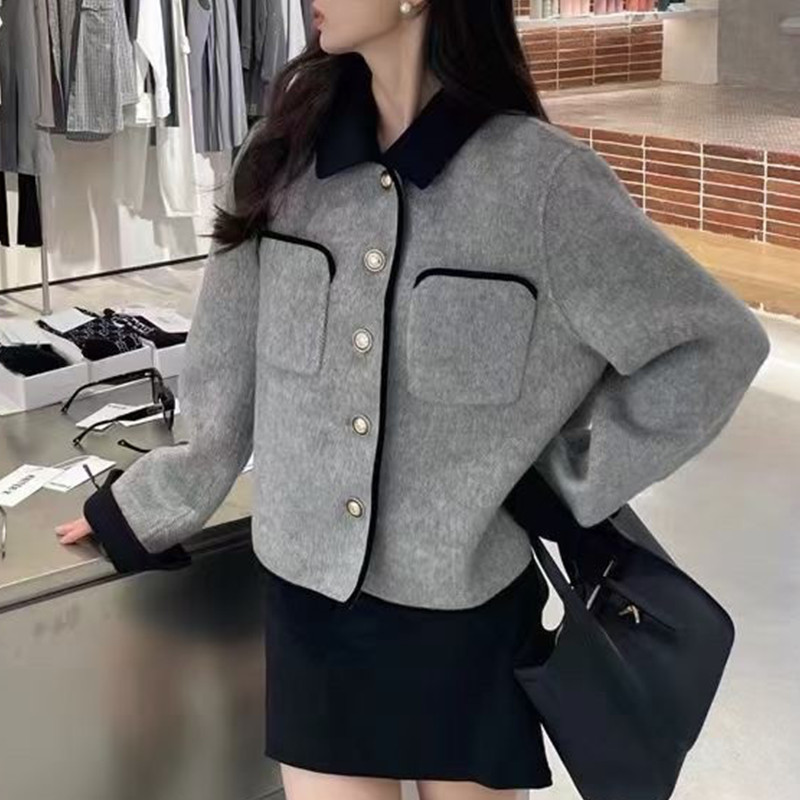 Toamnă/Iarnă 2023, stil nou, cu parfum mic, haină din lână dublu față, lână solidă, cu un singur piept, versatilă, casual Top