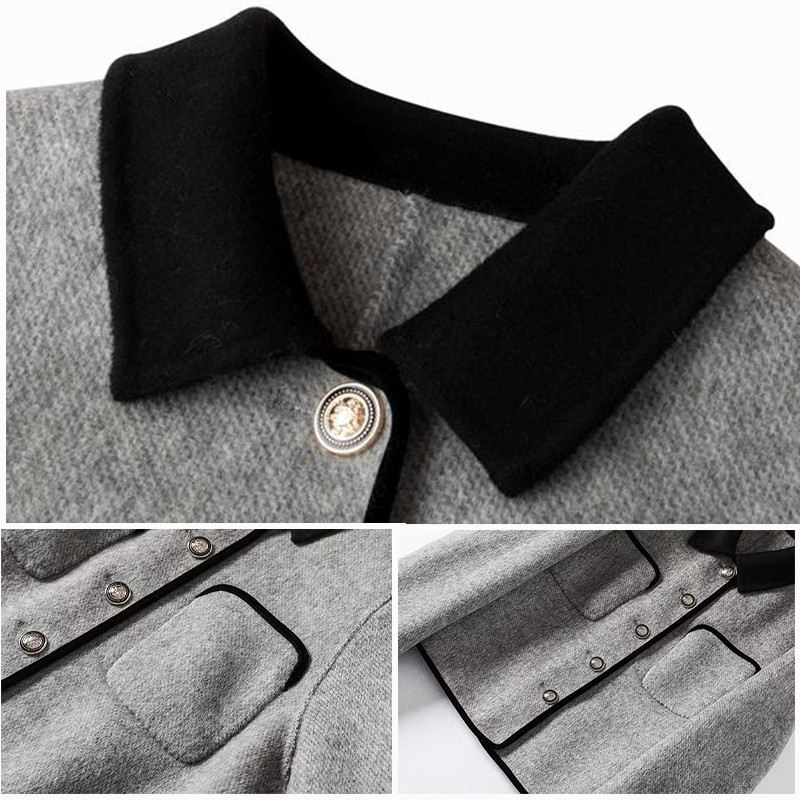 Toamnă/Iarnă 2023, stil nou, cu parfum mic, haină din lână dublu față, lână solidă, cu un singur piept, versatilă, casual Top