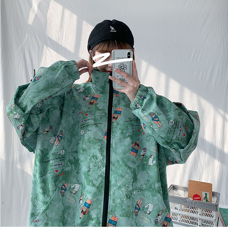 2023 m. Nauja Moteriška pavasario rudens spauda Striukės paltas Itin laisvas Kasdieniniai animaciniai paveikslėliai Paltai moteriška ilga striukė Viršutiniai drabužiai D1087