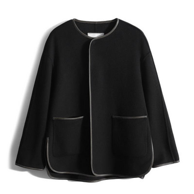Stil elegant pentru damă, ca haină largi pentru femei, iarnă 2023, nou, umăr drept, gât rotund, jachetă dreaptă din lână pentru femei