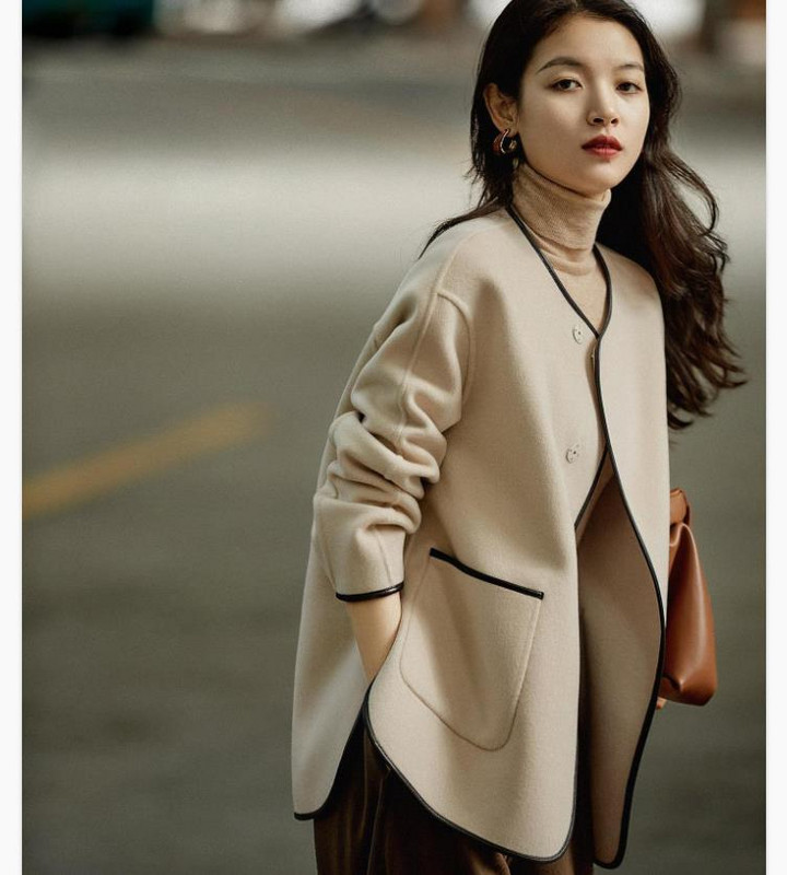 Stil elegant pentru damă, ca haină largi pentru femei, iarnă 2023, nou, umăr drept, gât rotund, jachetă dreaptă din lână pentru femei