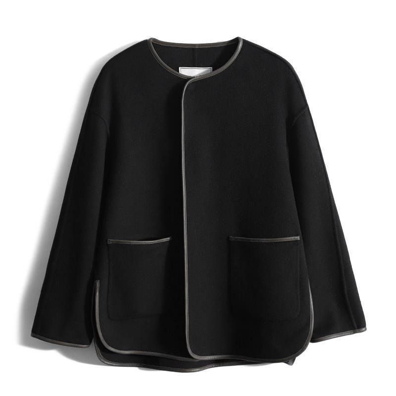 Stil elegant pentru damă, ca haină largi pentru femei, iarnă 2023, nou, umăr drept, gât rotund, jachetă dreaptă din lână pentru femei