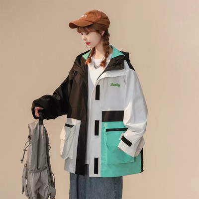 Paltoane color-blocante Îmbrăcăminte pentru femei Primăvară Toamnă Timp liber Hiphop High Street Rush Costum 2023 Jachete noi îmbrăcăminte exterioară pentru fete JP889