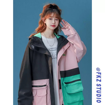 Paltoane color-blocante Îmbrăcăminte pentru femei Primăvară Toamnă Timp liber Hiphop High Street Rush Costum 2023 Jachete noi îmbrăcăminte exterioară pentru fete JP889