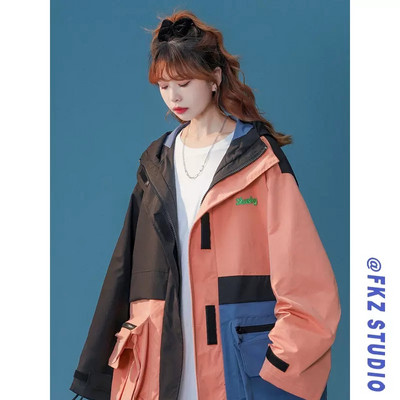 Paltoane color-blocante Îmbrăcăminte pentru femei Primăvară Toamnă Timp liber Hiphop High Street Rush Costum 2023 Jachete noi îmbrăcăminte exterioară pentru fete JP889