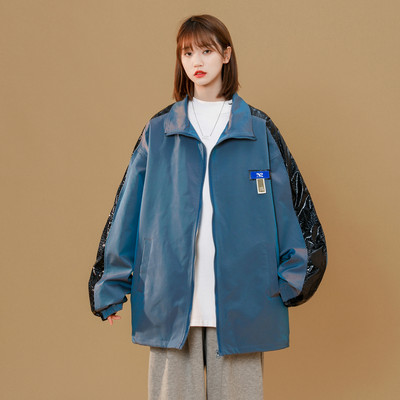 Läikiv helkurjakk Naiste riided Kevad sügis vabaaja jakid lahtised tänavapesapalli vormiriided mantlid tüdrukutele ülerõivad D954