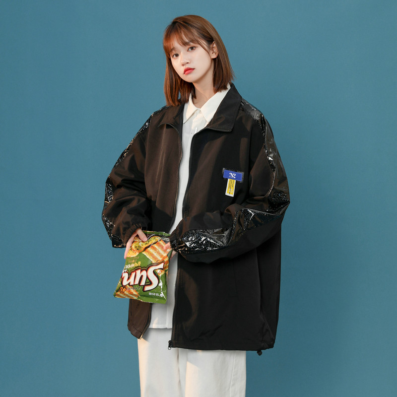 Läikiv helkurjakk Naiste riided Kevad sügis vabaaja jakid lahtised tänavapesapalli vormiriided mantlid tüdrukutele ülerõivad D954