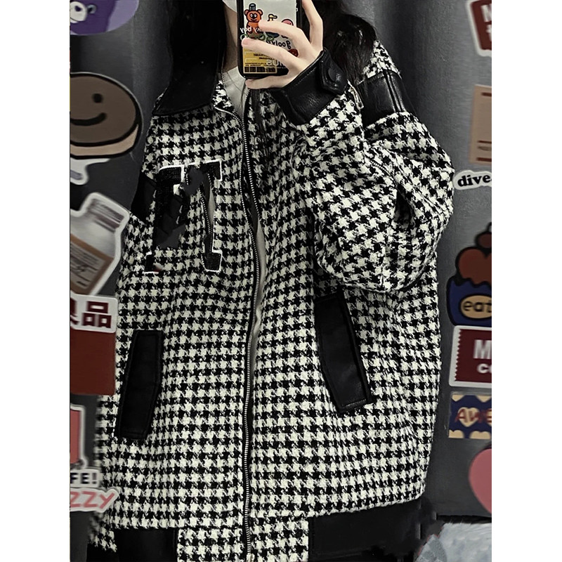 Sügis-talv Uued jakid Naiste riided Lahtine bf tuhande linnukontroll pesapallijoped Tüdrukud Kevad lühikesed ruudulised mantlid jp770