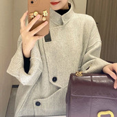 Palton din lână de ovăz de calitate superioară 2023, toamnă/iarnă, în stil coreean Hepburn, haină de înaltă calitate din tweed cu țesut de pește
