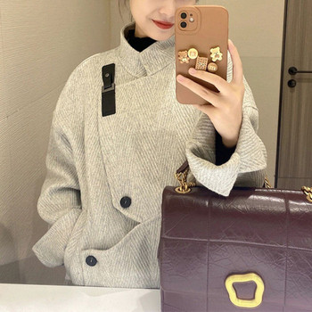 Παλτό από μαλλί βρώμης υψηλής ποιότητας 2023 Φθινόπωρο/Χειμώνας Κορεατικό παλτό Hepburn Style Burst High-end Ψαροκόκκαλο Tweed