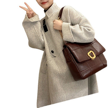 Παλτό από μαλλί βρώμης υψηλής ποιότητας 2023 Φθινόπωρο/Χειμώνας Κορεατικό παλτό Hepburn Style Burst High-end Ψαροκόκκαλο Tweed