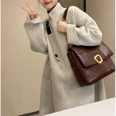 Palton din lână de ovăz de calitate superioară 2023, toamnă/iarnă, în stil coreean Hepburn, haină de înaltă calitate din tweed cu țesut de pește