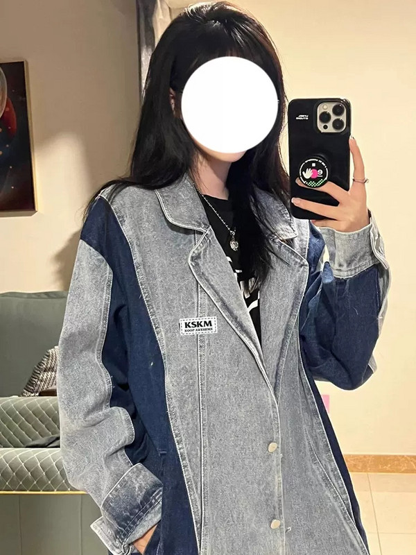 Cusături albastre retro, guler, jachete din denim, haine pentru femei, primăvară, toamnă, costume Harajuku, blugi, îmbrăcăminte exterioară jp419