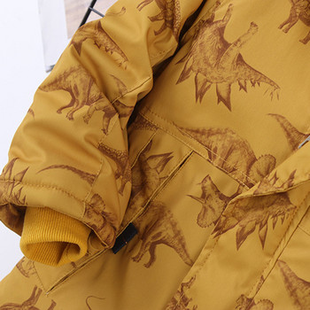 Печат на динозавър плюс кадифено удебеляване 2022 Нова зимна мода Подплатено яке за момче с качулка Детско подплатено яке