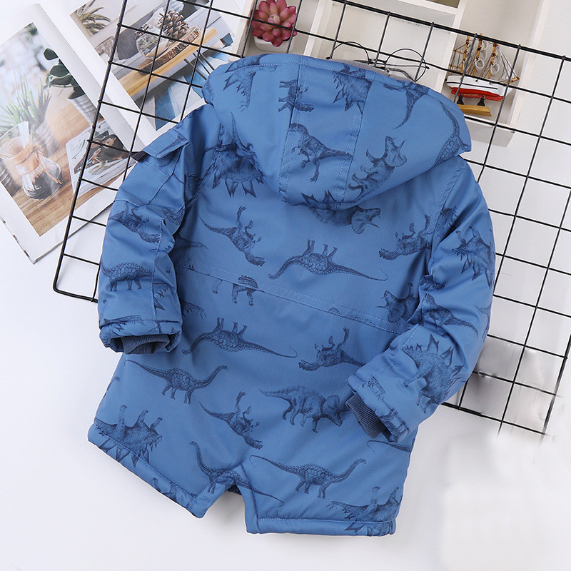Dinozaur Printing Plus catifea îngroșare Iarna 2022 New Fashion Jachetă căptușită pentru băieți cu glugă Jachetă căptușită pentru copii