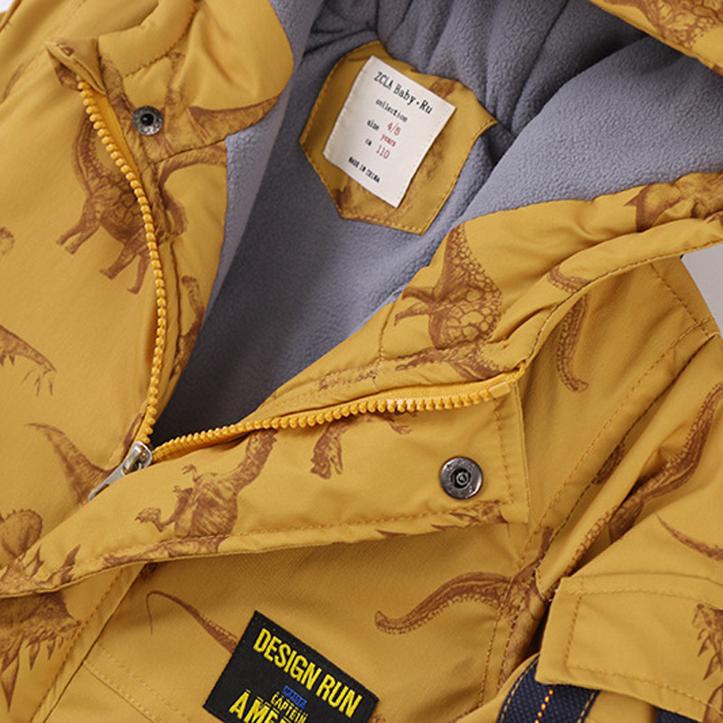 Dinozaur Printing Plus catifea îngroșare Iarna 2022 New Fashion Jachetă căptușită pentru băieți cu glugă Jachetă căptușită pentru copii