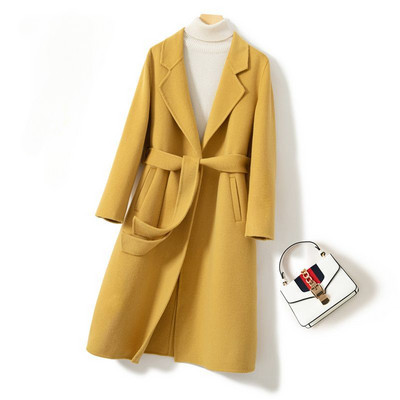 Nouă colecție haină de lână față-verso, primăvară și toamnă, curea coreeană, jachetă lungă elegantă, haină nouă de lână cu șireturi YTNMYOP