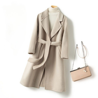 Nouă colecție haină de lână față-verso, primăvară și toamnă, curea coreeană, jachetă lungă elegantă, haină nouă de lână cu șireturi YTNMYOP