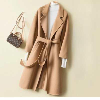 Nouă colecție haină de lână față-verso, primăvară și toamnă, curea coreeană, jachetă lungă elegantă, haină nouă de lână cu șireturi YTNMYOP