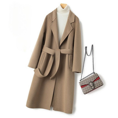 Nouă colecție haină de lână față-verso, primăvară și toamnă, curea coreeană, jachetă lungă elegantă, haină nouă de lână cu șireturi YTNMYOP