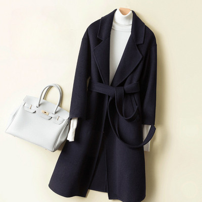 Nouă colecție haină de lână față-verso, primăvară și toamnă, curea coreeană, jachetă lungă elegantă, haină nouă de lână cu șireturi YTNMYOP